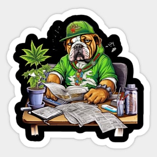 Accountant English Bulldog t-shirt design, a bulldog wearing a green visor and holding a checkbook Sticker